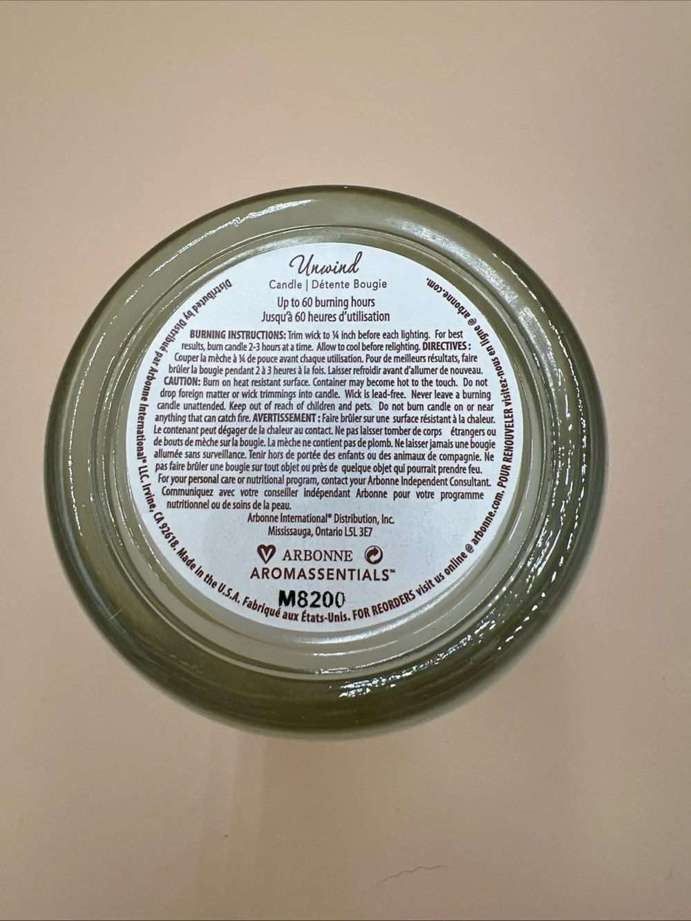 NWT Arbonne aromatherapy candle Unwind